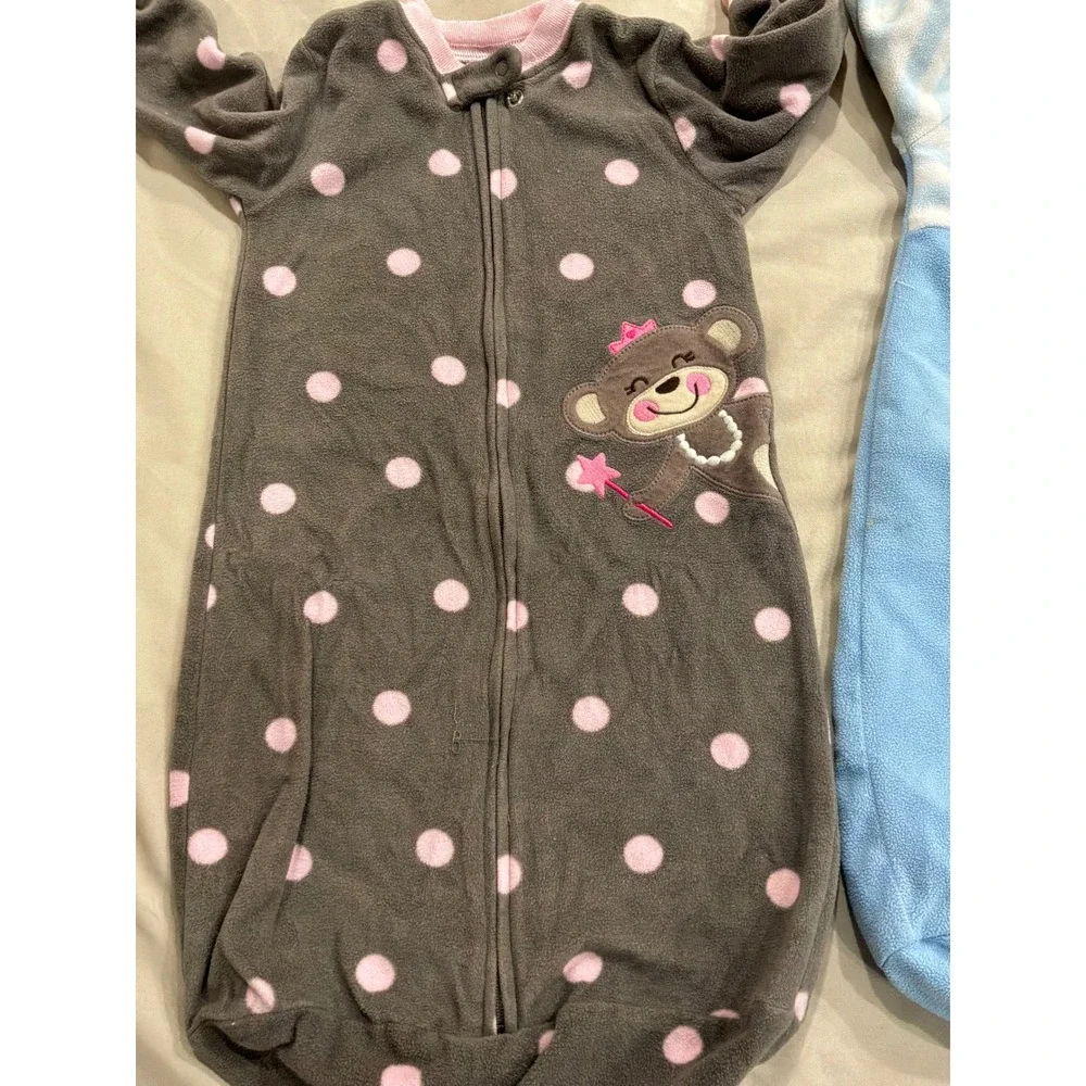 Carters Baby Fleece Sleep Sacks Lot of 3 One Size Pink Blue‎ Animal Polka Dot OS